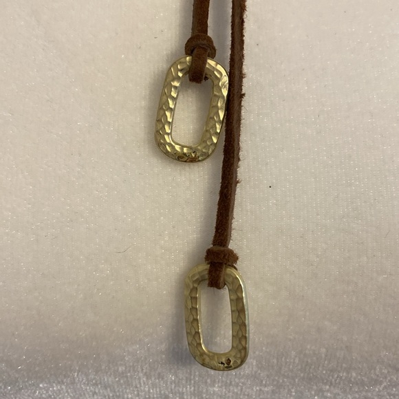 Brown Leather and Gold Metal Lariat Style Necklace. Very Boho Chic! - Picture 3 of 6